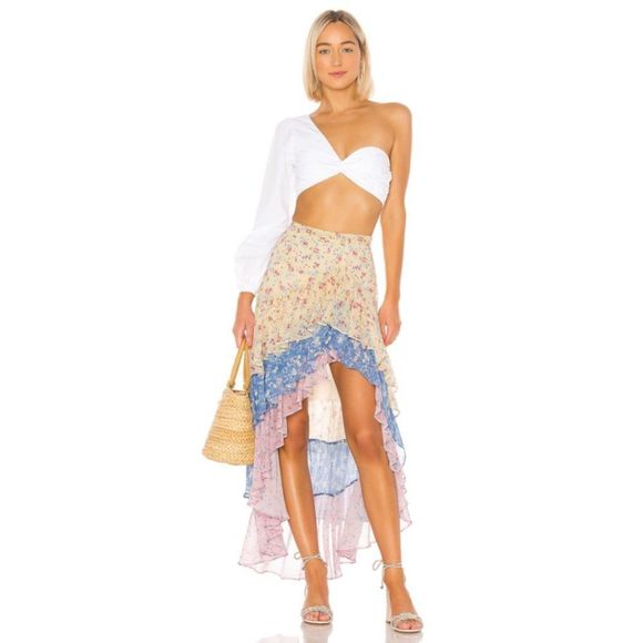 LoveShackFancy Dresses & Skirts - LoveShackFancy Lisette Asymmetric Silk Tiered Ruffle Maxi Skirt - Size 10